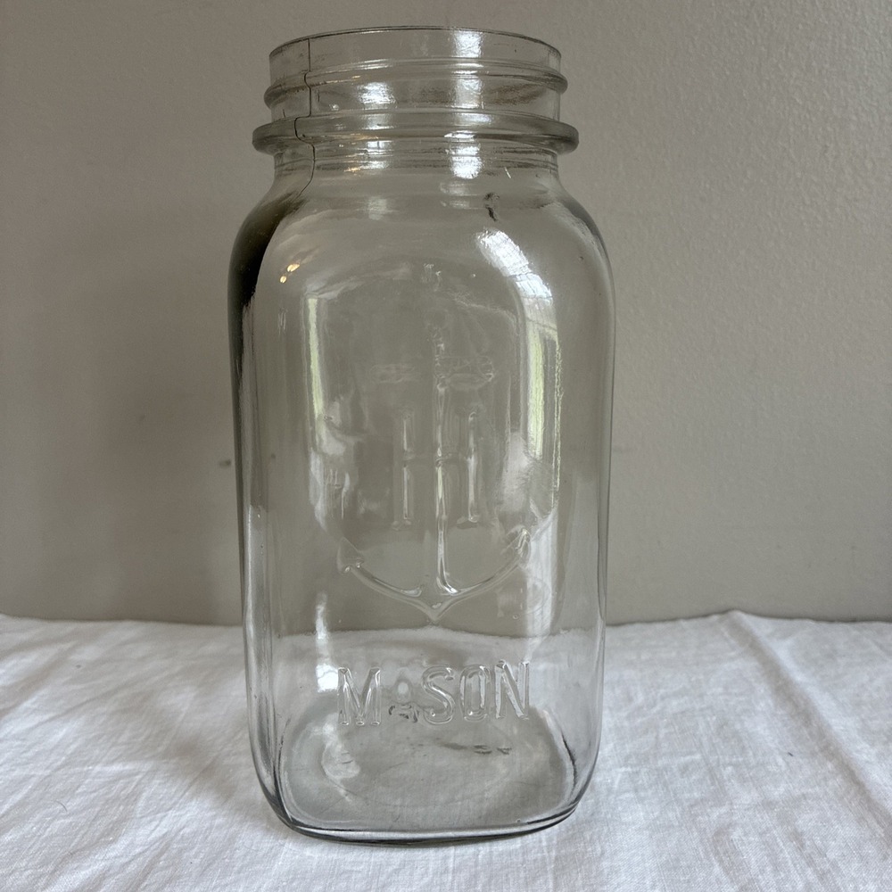 Nice Vintage Anchor Hocking Mason Fruit Canning Jar Square Quart Clear 1940s
